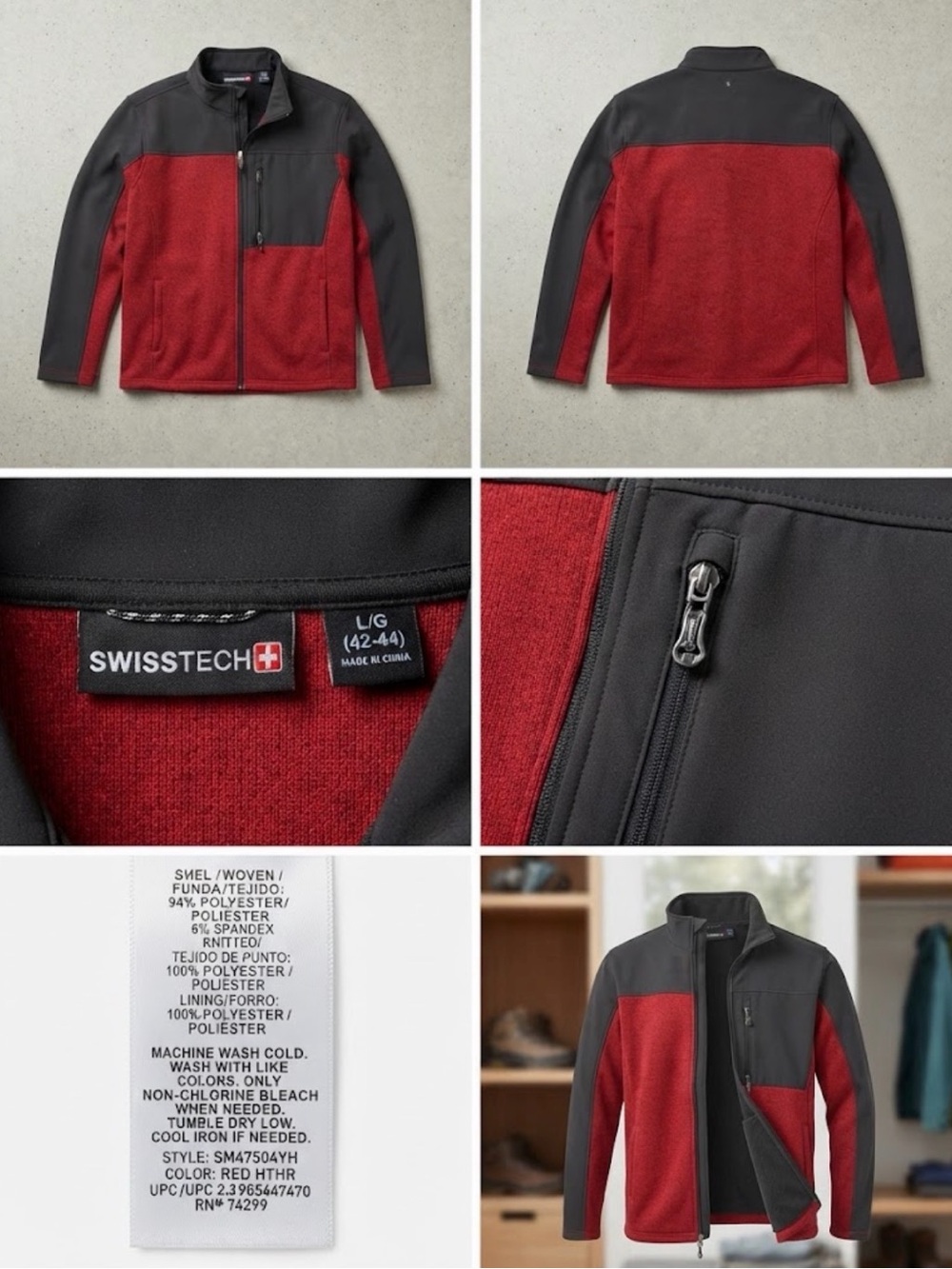 Swiss Tech Men’s Red & Black Zip-Up Fleece Jacket